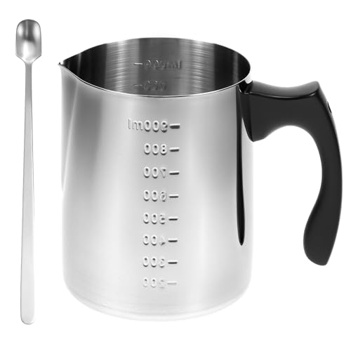 QWORK® Kerzenschmelztopf 1000 ml, Edelstahl Wachsschmelztopf Hitzebeständiger Griff & Skalenmarkierungen, Wachsschmelzer mit Löffel von QWORK