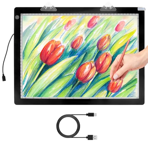 QWORK® Leuchttisch A3, Ultra-Dünner Zeichenbrett 4800 Lux mit Clips, für Künstler von QWORK