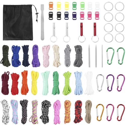 QWORK® Paracord Set, 26 Rolle Nylon Paracord, 3 Meter/Rolle Multifarben Paracord mit Zubehör, für DIY Armbänder, Hundeleinen und Dekorationen von QWORK