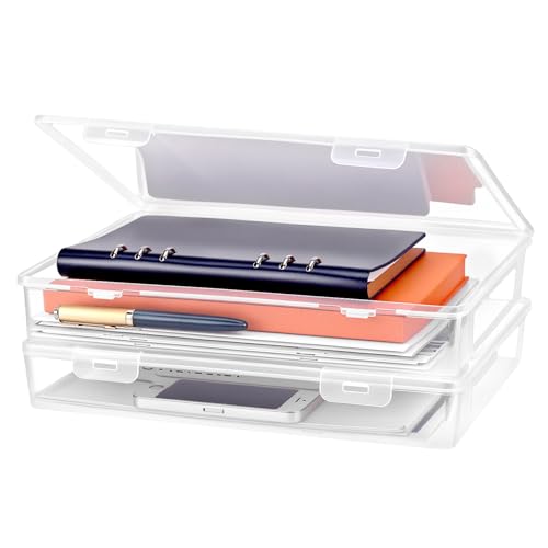 QWORK® Tragbare Aktenbox im A4-Format, durchsichtiger Kunststoff, 2 Stück, ideal für Dokumente, Zeitschriften, Sammelalben, Fotos,31 x 22 x 5 cm von QWORK