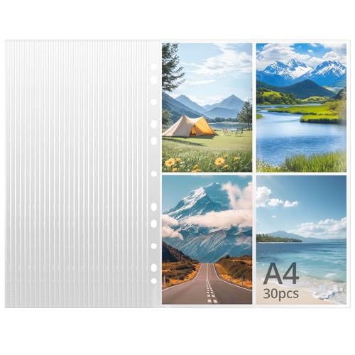 QWORK 30 Stück A4-Fotoalbum-Nachfüllseiten, für 240 A6-Fotos – Standard 11 Löcher, passend für A2/3/4-Ringbücher QWORK 30 Stück A4-Fotoalbum-Nachfüllseiten, für 240 A6-Fotos – Standard 11 Löcher, passend für A2/3/4-Ringbücher von QWORK