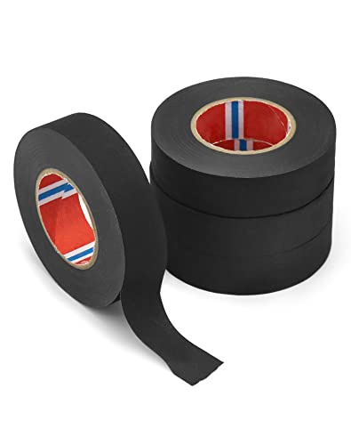 QWORK® 4 Rollen Gewebeband Klebeband für Auto Motorrad, Schwarz Isolierband Wasserfest Duct Tape für Kabelbäume Kabelisolierung, 19 mm x 20 M von QWORK