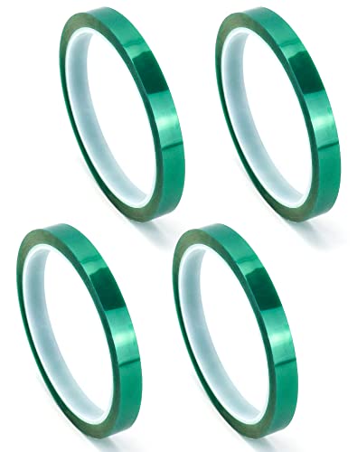 QWORK® 4 Rollen Wärmeband für Sublimation, 10mm x 33m, Klebeband Hitzebeständiges Temperaturbeständigkeit bis 230 °C, für Elektronik, Leiterplatte, Thermotransfer (Grün) von QWORK