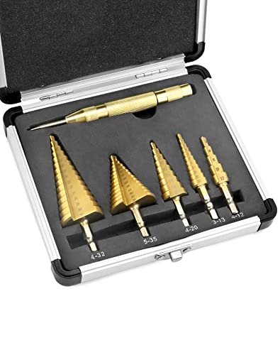 QWORK® 5 tlg Stufenbohrer Kegelbohrer - Titanbeschichteter HSS 4241-4-12mm / 3-13mm / 4-20mm / 5-35mm / 4-32mm - für Blech Metall Holz Kunststoffe QWORK® 5 tlg Stufenbohrer Kegelbohrer - Titanbeschichteter HSS 4241-4-12mm / 3-13mm / 4-20mm / 5-35mm / 4-32mm - für Blech Metall Holz Kunststoffe von QWORK