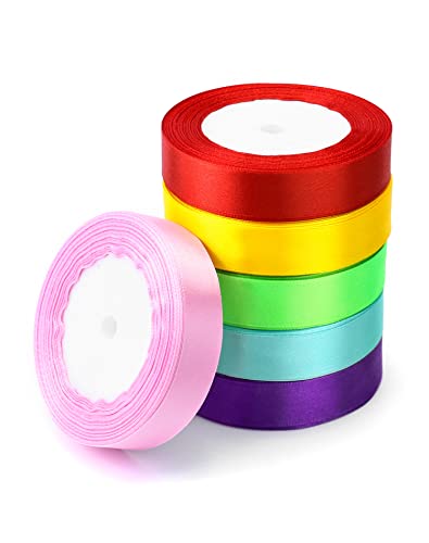 QWORK® 6 Farben Satinband - 22 M x 2 cm - Bunte Stoff Bänder zum DIY Basteln, Geschenk Verpacken, Hochzeit PartyDekoration von QWORK