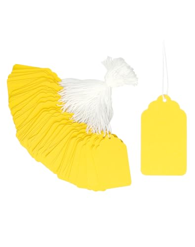 QWORK Preisschilder, gelbe Papier-Geschenkanhänger mit Schnur, 7 x 4,3 cm, blanko, beschreibbare Etiketten, Merchandise-Hängeetiketten, Display-Etikett für Waren, Geschenke, Schmuck, Kleidung, 500 QWORK Preisschilder, gelbe Papier-Geschenkanhänger mit Schnur, 7 x 4,3 cm, blanko, beschreibbare Etiketten, Merchandise-Hängeetiketten, Display-Etikett für Waren, Geschenke, Schmuck, Kleidung, 500 von QWORK