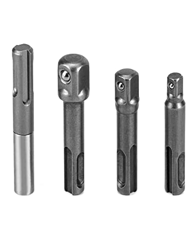 QWORK SDS Plus Stecknuss Adapter Set, 1/4"Sechskant Sockel Adapter + 1/4",3/8",1/2" Vierkant Bohrer Halter Verlängerungs-Steckverbinder von QWORK