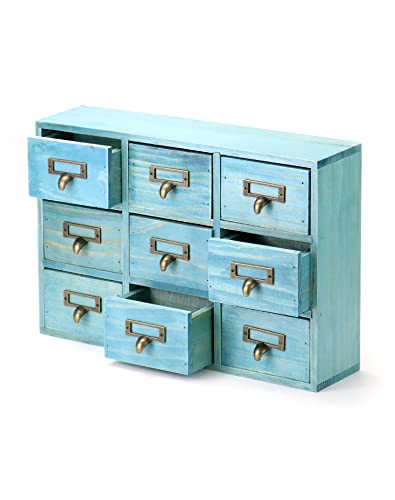 QWORK Schreibtisch-Schubladen-Organizer, Holz, Vintage-Apothekerschrank mit 9 Schubladen, Heimbüro, Tee- und Kommode, Schlafzimmer-Organisation und Aufbewahrung, traditioneller Apothekerschrank, Blau QWORK Schreibtisch-Schubladen-Organizer, Holz, Vintage-Apothekerschrank mit 9 Schubladen, Heimbüro, Tee- und Kommode, Schlafzimmer-Organisation und Aufbewahrung, traditioneller Apothekerschrank, Blau von QWORK