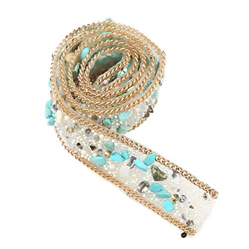 Rhinestone Strassband 1m – Hochwertiges 2cm breites Kristall - Bedazzlement + Ideal für Kleidung, Taschen, Schuhe, Hochzeitsdekoration' (Grün + Reisperlen + Goldkette) von QWUUYEC