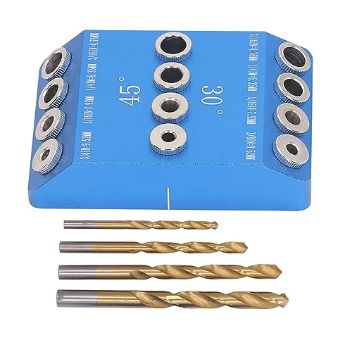 Taschenloch JIG - Einstellbare 30 ° 45 ° 90 ° Winkel mit Stahlbohrhülsen für präzise Holzbearbeitung, lebige Aluminiumlegierungskonstruktion, ideal für Möbelbaugruppen DIY Craft von QWUUYEC