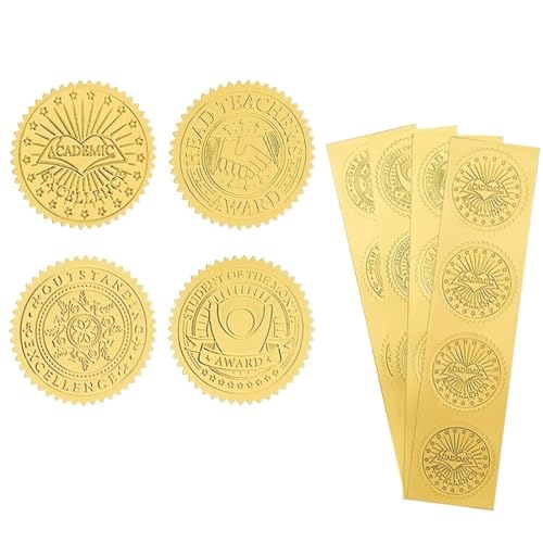 Einfache Aufkleber 1 Beutel mit 160 Stück, 4 Stile, goldene Umschlagaufkleber, Pfoten, Biene, Schmetterling, Libelle, Zertifikatsiegel, geprägte Folie, 5,1 cm, selbstklebend, rund(AECH06-05370) von QWWQYDY