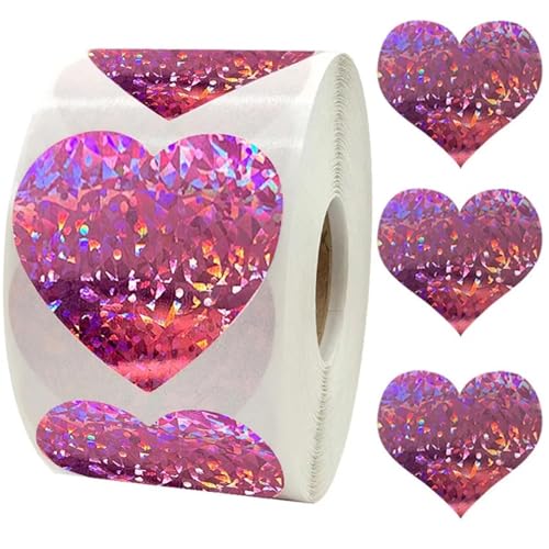 Einfache Aufkleber 100-500 Stück 1,5 Zoll Laser-Herzaufkleber for Valentinstag, Rosa, Lila, funkelnde Etiketten, Hochzeitsfeier, Liebesaufkleber(Pink 300pcs) von QWWQYDY
