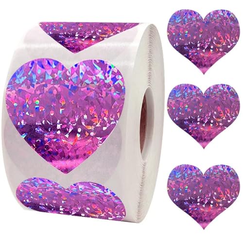 Einfache Aufkleber 100-500 Stück 1,5 Zoll Laser-Herzaufkleber for Valentinstag, Rosa, Lila, funkelnde Etiketten, Hochzeitsfeier, Liebesaufkleber(Purple 500pcs) von QWWQYDY