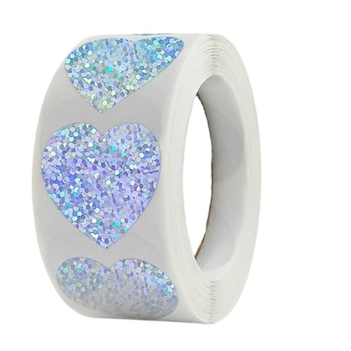 Einfache Aufkleber 100–500 Stück Laser-Blanko-Aufkleber mit Liebesherzen und Sternen, runde Aufkleber, glitzernd, handgefertigt, dekorative Etiketten for Valentinstag, Party, Hochzeit(Heart 300Pcs) von QWWQYDY