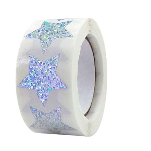 Einfache Aufkleber 100–500 Stück Laser-Blanko-Aufkleber mit Liebesherzen und Sternen, runde Aufkleber, glitzernd, handgefertigt, dekorative Etiketten for Valentinstag, Party, Hochzeit(Star 100Pcs) von QWWQYDY