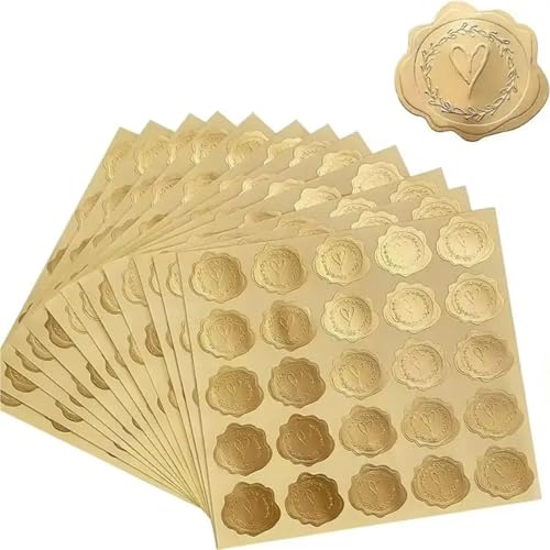 Einfache Aufkleber 250 Stück Gold geprägte Herzaufkleber, selbstklebende Siegelaufkleber for Umschläge, Geschenkpapier, for Hochzeitseinladungen, Dekoration(Golden heart) von QWWQYDY
