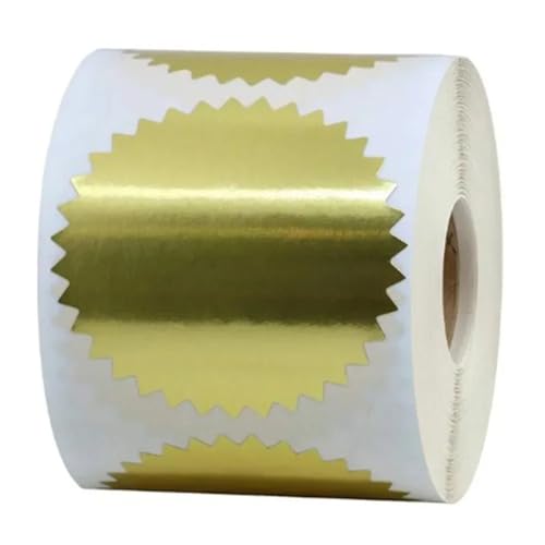 Einfache Aufkleber 500 Stück geprägte Aufkleber, 50 mm, Prägestempel, Stahlsiegel, Etikett, Zertifikat, Zahnradaufkleber for geprägte Stempel, Scrapbooking und Stempeln(Gold) von QWWQYDY