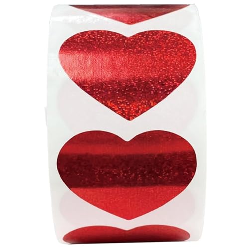 Einfache Aufkleber Herz-Laser-Aufkleber, grün, glitzernd, Siegeletiketten, 500 Stück/Rolle, for Valentinstag, Dekoration, Geschenkbox, Verpackungssiegel(1 5inch Red) von QWWQYDY