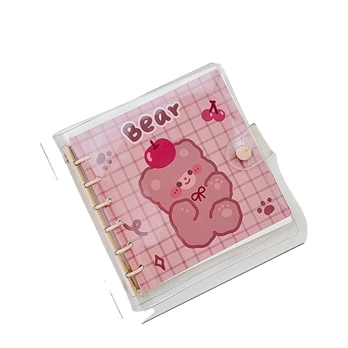 QWWQYDY Loose Leaf Notebook 80-Blatt-Notizbuch, schönes 6-Ringbuch-Tagebuch, Notizblock, schönes Scrapbook-PVC-wasserdichtes Tagebuch(Pink Bear) von QWWQYDY