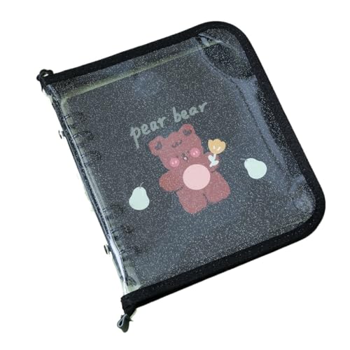 QWWQYDY Loose Leaf Notebook A6 quadratischer farbiger Reißverschlussordner, Fotokarten-Sammelbuch, Postkarten-Organizer, Tagebuch-Notizbuch(Black) von QWWQYDY