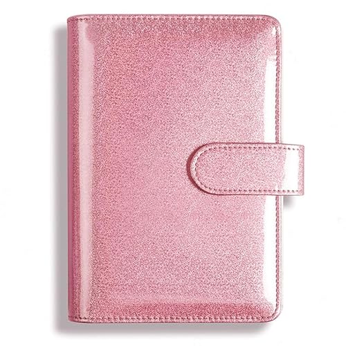 QWWQYDY Loose Leaf Notebook Glitzer-Kreativhandbuch, glitzerndes Notizblock-Shell-Lasermuster-Notizbuch, Loseblatthülle, A5, PU-Leder(Rose Gold) von QWWQYDY