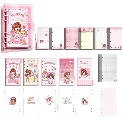 QWWQYDY Loose Leaf Notebook Loose Leaf Notebook Grid Page Daily Planner Diary Notepad Colorful Binder Journals Cute Handbook Girls Stationery(01) von QWWQYDY