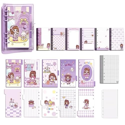 QWWQYDY Loose Leaf Notebook Loose Leaf Notebook Grid Page Daily Planner Diary Notepad Colorful Binder Journals Cute Handbook Girls Stationery(02) von QWWQYDY