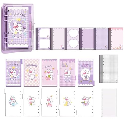 QWWQYDY Loose Leaf Notebook Loose Leaf Notebook Grid Page Daily Planner Diary Notepad Colorful Binder Journals Cute Handbook Girls Stationery(04) von QWWQYDY