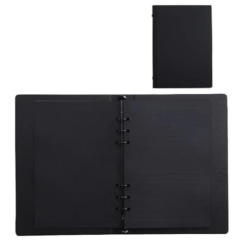 QWWQYDY Loose Leaf Notebook Office PU Writing Leather Card Notepad Black Minimalist Paper Leaf Inner Page Business Hand Notebook Account Loose(Black crossing page) von QWWQYDY