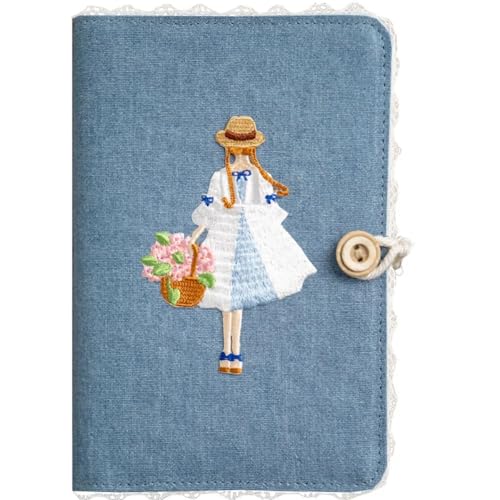 QWWQYDY Loose Leaf Notebook Spitzenblaues süßes Mädchen-Tagebuch-Notizbuch, Stoffbezug, persönliches Tagebuch, lose Blatt-Agenda(Tread bound-line,A6) von QWWQYDY