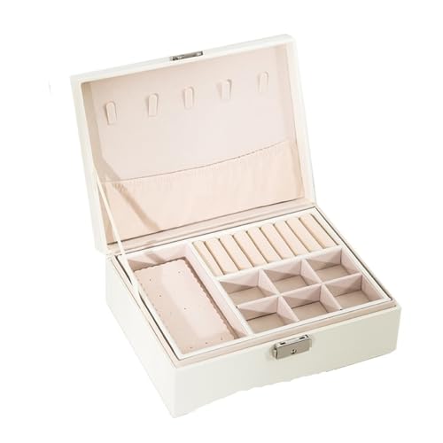 QWWQYDY Schmuckaufbewahrung Doppellagige Schmuckschatulle Aus Holz, Ringschatulle, Schmuckschatullen Und Verpackung Mit Schmuckaufbewahrungs-Organizer Aus PU-Leder Und Make-up-Etui(White) von QWWQYDY