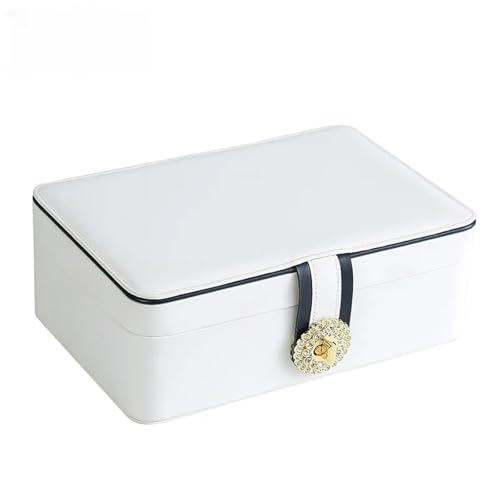 QWWQYDY Schmuckaufbewahrung Doppelschichtiger Schmuckschatulle-Organizer, Große Kapazität, Aufbewahrungsbox Aus PU-Leder For Ringe, Ohrringe, Ohrstecker, Schmuckdisplay, Schmuckverpackung(White) von QWWQYDY