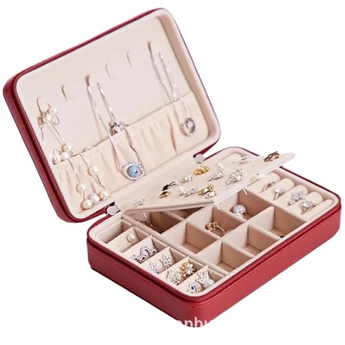 QWWQYDY Schmuckaufbewahrung Schmuck-Organizer, Reise-Schmucketui, tragbare Schmuckschatulle, Leder-Aufbewahrungskoffer(Pink) von QWWQYDY