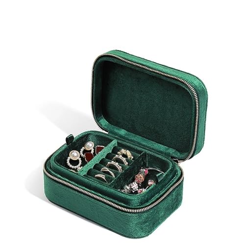 QWWQYDY Schmuckaufbewahrung Schmuckschatulle, Organizer, Display, Reise-Schmuckschatulle Mit Reißverschluss, Samt, Tragbare Schmuckschatulle For Ohrringe, Halsketten Und Ringe(GREEN) von QWWQYDY