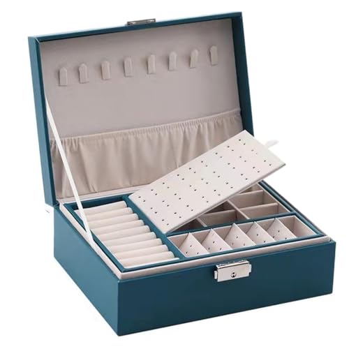 QWWQYDY Schmuckaufbewahrung Schmuckschatulle Mit Schloss, PU-Leder, Große Kapazität, Schmuck-Organizer, Schmuck-Display-Box For Armbänder, Ringe, Ohrstecker, Ohrringe(Green) von QWWQYDY