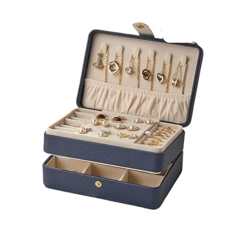QWWQYDY Schmuckaufbewahrung Schmuckschatulle aus Samt for Frauen, PU-Leder, Halsketten, Ohrringe, Ringe, Armbänder, Reiseschmuck, Organizer, Sarg, Geschenk(Leather Blue23DEC62) von QWWQYDY