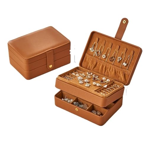 QWWQYDY Schmuckaufbewahrung Schmuckschatulle aus Samt for Frauen, PU-Leder, Halsketten, Ohrringe, Ringe, Armbänder, Reiseschmuck, Organizer, Sarg, Geschenk(Leather Brown23DEC62) von QWWQYDY