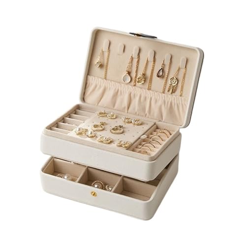 QWWQYDY Schmuckaufbewahrung Schmuckschatulle aus Samt for Frauen, PU-Leder, Halsketten, Ohrringe, Ringe, Armbänder, Reiseschmuck, Organizer, Sarg, Geschenk(Leather White23DEC62) von QWWQYDY