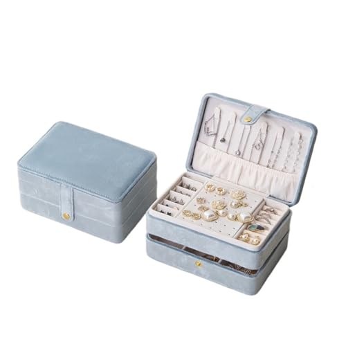 QWWQYDY Schmuckaufbewahrung Schmuckschatulle aus Samt for Frauen, PU-Leder, Halsketten, Ohrringe, Ringe, Armbänder, Reiseschmuck, Organizer, Sarg, Geschenk(Velvet Blue 24JAN08) von QWWQYDY