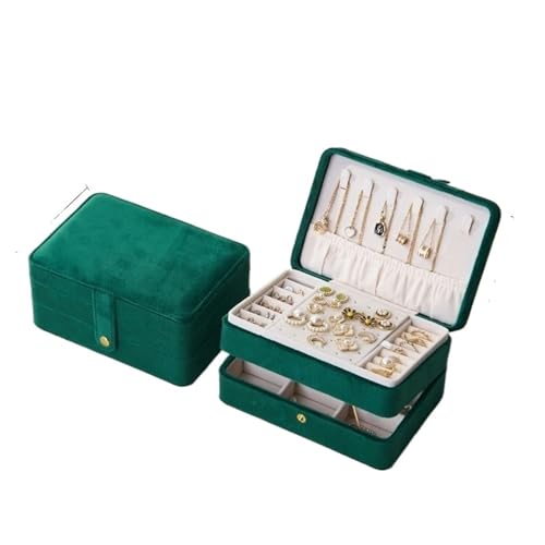 QWWQYDY Schmuckaufbewahrung Schmuckschatulle aus Samt for Frauen, PU-Leder, Halsketten, Ohrringe, Ringe, Armbänder, Reiseschmuck, Organizer, Sarg, Geschenk(Velvet Green 24JAN08) von QWWQYDY