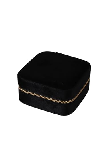 QWWQYDY Schmuckaufbewahrung Schmuckschatulle aus Samt for Frauen, geometrische quadratische Schmuckaufbewahrung, for Halsketten, Ringe, Ohrringe, Reisen, tragbare Reißverschlussboxen(Black) von QWWQYDY