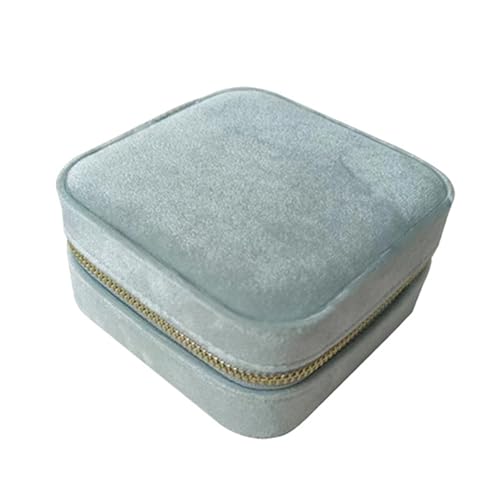 QWWQYDY Schmuckaufbewahrung Schmuckschatulle aus Samt for Frauen, geometrische quadratische Schmuckaufbewahrung, for Halsketten, Ringe, Ohrringe, Reisen, tragbare Reißverschlussboxen(Blue) von QWWQYDY