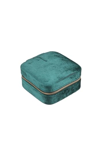 QWWQYDY Schmuckaufbewahrung Schmuckschatulle aus Samt for Frauen, geometrische quadratische Schmuckaufbewahrung, for Halsketten, Ringe, Ohrringe, Reisen, tragbare Reißverschlussboxen(Green) von QWWQYDY