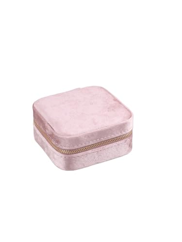 QWWQYDY Schmuckaufbewahrung Schmuckschatulle aus Samt for Frauen, geometrische quadratische Schmuckaufbewahrung, for Halsketten, Ringe, Ohrringe, Reisen, tragbare Reißverschlussboxen(Pink) von QWWQYDY