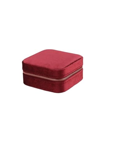 QWWQYDY Schmuckaufbewahrung Schmuckschatulle aus Samt for Frauen, geometrische quadratische Schmuckaufbewahrung, for Halsketten, Ringe, Ohrringe, Reisen, tragbare Reißverschlussboxen(Red) von QWWQYDY