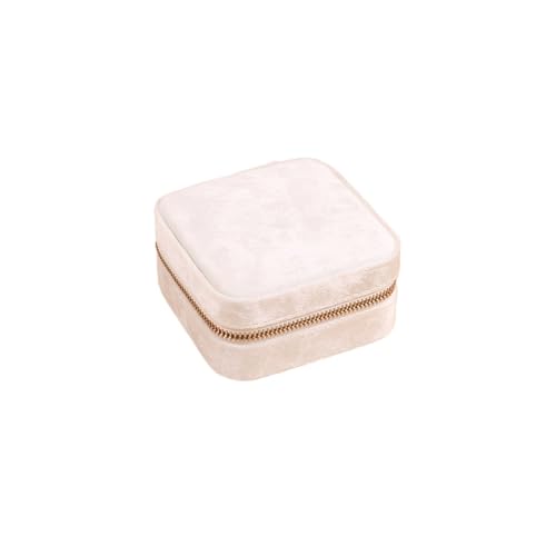 QWWQYDY Schmuckaufbewahrung Schmuckschatulle aus Samt for Frauen, geometrische quadratische Schmuckaufbewahrung, for Halsketten, Ringe, Ohrringe, Reisen, tragbare Reißverschlussboxen(White) von QWWQYDY