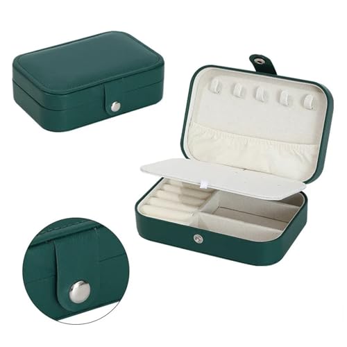 QWWQYDY Schmuckaufbewahrung Tragbare Schmuckschatulle Schmuck Organizer Display Reise Schmucketui Boxen Knopf Leder Aufbewahrung Reißverschluss Juweliere(Blackish green) von QWWQYDY