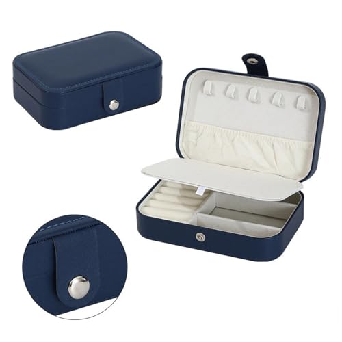 QWWQYDY Schmuckaufbewahrung Tragbare Schmuckschatulle Schmuck Organizer Display Reise Schmucketui Boxen Knopf Leder Aufbewahrung Reißverschluss Juweliere(Dark blue) von QWWQYDY