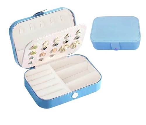 QWWQYDY Schmuckaufbewahrung Tragbare Schmuckschatulle Schmuck Organizer Display Reise Schmucketui Boxen Knopf Leder Aufbewahrung Reißverschluss Juweliere(Wathet) von QWWQYDY