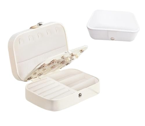 QWWQYDY Schmuckaufbewahrung Tragbare Schmuckschatulle Schmuck Organizer Display Reise Schmucketui Boxen Knopf Leder Aufbewahrung Reißverschluss Juweliere(White) von QWWQYDY
